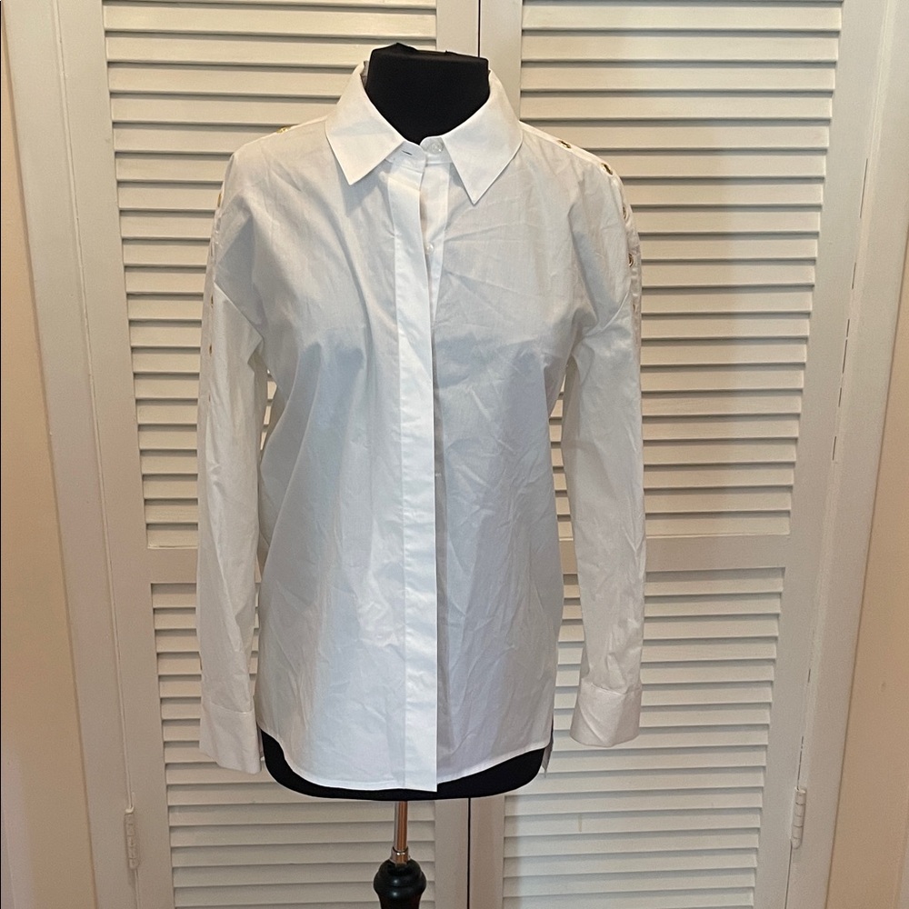 INC International Concepts Crisp White Dress Shirt with metal details